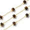 Brass Link Chains, with Natural Tiger Eye Beads, Ion Plating(IP), Soldered, Real 18K Gold Plated, with Spool, 10.5x4.5mm, 10m/roll