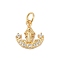 Brass Micro Pave Clear Cubic Zirconia Charms, Cadmium Free & Nickel Free & Lead Free, with Jump Ring, Real 18K Gold Plated, Anchor & Helm, 13x12x2mm, Hole: 3mm