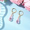 Glass Seed Beads Leverback Earrings, with 304 Stainless Steel Earring Findings and Glass Teardrop, Golden, Pearl Pink, 33~34x8mm