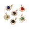 Natural Mixed Stone Charms, with Ion Plating(IP) Real 24K Gold Plated 304 Stainless Steel Findings, Faceted & Unfaceted, Flower, 15x12x4mm,Hole:2.80mm