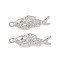 Brass Pendants, Fish, Platinum, 27.5x9.5x7mm, Hole: 1.8mm
