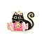 Halloween Theme Alloy Enamel Pendants, Light Gold, Cat Charm, Candy Pattern, 28x23x1.5mm, Hole: 2mm