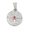 304 Stainless Steel Rhinestone Pendants, Flat Round with Compass Charm, Stainless Steel Color, 19x16x4mm, Hole: 3x7.5mm