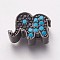 Brass Cubic Zirconia Beads, Elephant, Deep Sky Blue, Gunmetal, 8x10.5x4mm, Hole: 2mm