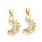 Brass Micro Pave Clear Cubic Zirconia Pendants, Moon Charms, Real 18K Gold Plated, 17.5x9.5x2mm, Hole: 4.5x2.5mm