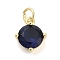 Brass Glass Pendants,  Flat Round, Long-Lasting Plated, Rack Plating, Lead Free & Cadmium Free, Faceted, Real 18K Gold Plated, Prussian Blue, 12.5x10x5.5mm