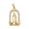 Brass Micro Pave Clear Cubic Zirconia Pendants, Cadmium Free & Nickel Free & Lead Free, Arch with Virgin Mary Charms, Real 18K Gold Plated, 35x19.5x3mm, Hole: 4.5x4mm