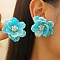 Brass Plastic Flower Stud Earrings, with Plastic Pearl, Light Gold, Cyan, 44mm