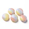 Handmade Blown Glass Globe Beads, Stripe Pattern, Flat Round, Orange Red, 15~16x9~10mm, Hole: 0.8~1mm