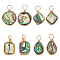 8Pcs 4 Styles Natural Abalone Shell/Paua Shell Pendants, with Eco-Friendly Copper Wire Wrapped, Teardrop & Flat Round & Rectangle & Square, Real 18K Gold Plated, 16~19x9.5~15x3~3.5mm, Hole: 1.6~3mm, 2pcs/style
