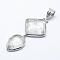Natural Quartz Crystal Big Pendants, Rock Crystal, with Brass Findings, Platinum, Teardrop & Rhombus, 53x25x7mm, Hole: 6x9.5mm