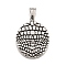 304 Stainless Steel Pendants, Texture Oval Charms, Antique Silver, 36x28x4mm, Hole: 7x5mm