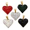 201 Stainless Steel Clay Pendants, with Rhinestones, Heart, Real 18K Gold Plated, Mixed Color, 18x20x3.5mm, Hole: 3.5x6.5mm
