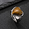 304 Stainless Steel with Natural Tiger Eye Finger Rings for Men, Stainless Steel Color, Heart, US Size 8(18.1mm)