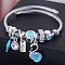Adjustable Stainless Steel European Bangles, Charm Bangles for Women, Swan Charm, with Alloy & Rhinestone & Resin & Enamel, Light Sky Blue, Inner Diameter: 2-1/8 inch(5.5cm)