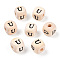 Printed Natural Schima Wood Beads, Horizontal Hole, Cube with Initial Letter, PapayaWhip, Lead Free, Letter U, 8x8x8mm, Hole: 2.5~3mm