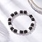 Flat Round Natural Lava Rock & Shell Pearl Beaded Stretch Bracelets for Women, with Alloy Rondelle Beads, Black, Inner Diameter: 2-1/8 inch(5.4cm)