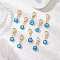 10Pcs Flat Round Handmade Evil Eye Lampwork Pendant Decorations, with Zinc Alloy Lobster Claw Clasps, Golden, Deep Sky Blue, 32mm