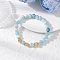 Electroplated Glass Stretch Bracelets, Round, with Brass Beads, Aqua, Inner Diameter: 2-1/4 inch(5.6cm)
