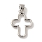 Rack Plating Brass Pendants, Cadmium Free & Lead Free, Long-Lasting Plated, Cross, Platinum, 18.5x14.5x2mm, Hole: 5x3.5mm