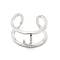 Clear Cubic Zirconia Initial Letter Open Cuff Ring, Platinum Brass Double Line Ring for Women, Lead Free & Cadmium Free, Letter.J, US Size 6(16.5mm)