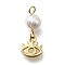 Brass Pendants, Rack Plating, Long-Lasting Plated, with Natural Pearl, Real 18K Gold Plated, Cadmium Free & Lead Free, Eye, 18mm, Hole: 1.5mm