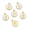 Brass Micro Pave Clear Cubic Zirconia Charms, Long-Lasting Plated, Cadmium Free & Nickel Free & Lead Free, with Jump Rings and White Enamel, Flat Round with Number, Real 18K Gold Plated, Num.9, 14.5x12x2mm, Hole: 1.5mm