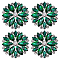 4Pcs Iron Glass Cabochons, with Rhinestone, Flower, Green, 45x46.5x6mm