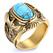 304 Stainless Steel and Synthetic Turquoise Finger Rings for Men, Oval, Golden, US Size 8(18.1mm)