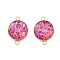 Rack Plating Brass Flat Round Connector Charms with Synthetic Opal, Long-Lasting Plated, Golden, Fuchsia, 18.5x13x4mm, Hole: 1.8mm
