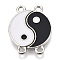 Alloy Enamel Links Connectors, Yin Yang, Black & White, Platinum, 22x10x1mm, Hole: 1.8mm
