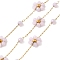 Handmade 304 Stainless Steel Beaded Chains, Soldered, with 316 Stainless Steel Cable Chains, Glass Beads & Spool, Ion Plating(IP), Flower, Golden, Pink, Flower: 9x8x3mm
