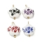 4Pcs 4 Colors Handmade Printed Porcelain Flower Connector Charms, with 304 Stainless Steel Double Loops, Mixed Color, Golden, 18.5~19x14.5~15x6mm, Hole: 3mm and 1.2mm, 1pc/color