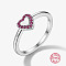 Anti-Tarnish Rhodium Plated Platinum 925 Sterling Silver Finger Rings, Heart, Deep Pink, Inner Diameter: 17mm