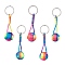 Nylon Braided Ball with Wood Round Keychains, with 304 Stainless Steel Findings, Colorful, 8.95~9cm