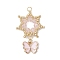 Glass Seed Beaded Flower Pendants, with Real 18K Gold Plated 304 Stainless Steel Jump Rings & Alloy Enamel Butterfly Charms, Pink, 36x24x4mm
