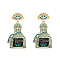 Zinc Alloy Rhinestone Dangle Stud Earrings, Perfume Bottle, with Enamel, Golden, Green, 51x26mm