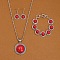 Alloy with Synthetic Turquoise Pendant Necklaces & Link Bracelets & Dangle Earring Sets, Antique Silver, Flat Round, Red, 490mm