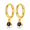 Real 18K Gold Plated 925 Sterling Silver Hoop Earrings, with Cubic Zirconia Diamond Charms, with S925 Stamp, Black, 17mm