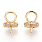 Brass Micro Pave Clear Cubic Zirconia Peg Bails, Cup Peg Bails, For Half Drilled Beads, Real 18K Gold Plated, 12.5x8mm, Hole: 4.5mm, Pin: 1mm