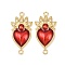Brass Pave Clear Cubic Zirconia Connector Charms, Sacred Heart Links with Enamel, Lead Free & Cadmium Free, Long-Lasting Plated, Real 18K Gold Plated, Rack Plating, Red, 37x18.5x4.5mm, Hole: 2.7mm