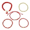 5Pcs 5 Style Glass & Brass Beaded Stretch Bracelets Set, Heart & Infinity Alloy Rhinestone Adjustable Bracelets for Valentine's Day, Red, Inner Diameter: 2-1/8 ~3-1/2 inch(5.4~9cm), 1Pc/style