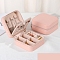 Sqaure PU Leather Jewelry Box, with Mirror, Travel Portable Jewelry Case, Zipper Storage Boxes, for Necklaces, Rings, Earrings and Pendants, Misty Rose, 10x10x5cm