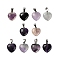 Natural Fluorite Heart Pendants, with 201 Stainless Steel Snap on Bails, Stainless Steel Color, 18~19x16x6~7mm, Hole: 6.5x4mm
