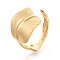 Adjustable Ion Plating(IP) 304 Stainless Steel Cuff Rings for Women, Leaf, Real 18K Gold Plated, US Size 7 1/4(17.5mm)