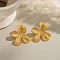 Stainless Steel Textured Flower Stud Earrings, Real 18K Gold Plated, 43x41mm
