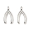 Brass Pendants, Long-Lasting Plated, Lead Free & Cadmium Free, Wishbone Charm, Platinum, 18.5x8.5x2mm, Hole: 3x2mm