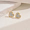 Elegant Brass Stud Earrings, with Rhinestone, Real 18K Gold Plated, Heart, 11mm