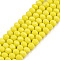 Opaque Solid Color Glass Beads Strands, Faceted, Rondelle, Yellow, 10x8mm, Hole: 1mm, about 60~61pcs/strand, 46~48cm
