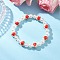 ABS Plastic Imitation Pearl Round Beads Stretch Bracelets for Women, with Handmade Flower Printed Porcelain Ceramic Beads, Red, Inner Diameter: 2 inch(5.15cm)